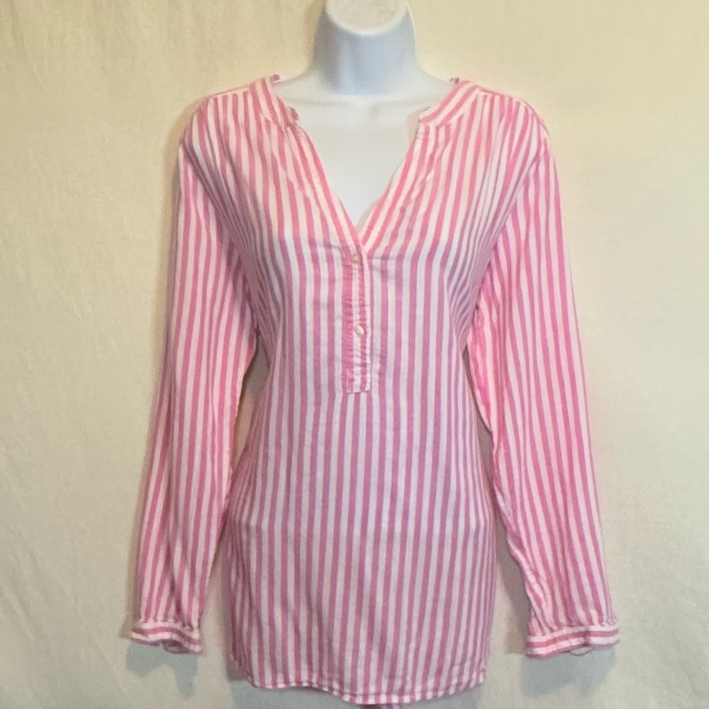 H-103 Old Navy‎ Pink & White Stripe Long Sleeve Pullover Blouse Size S